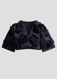 Solid Tech Cotton Taffeta Black 3D Embroidered Bolero