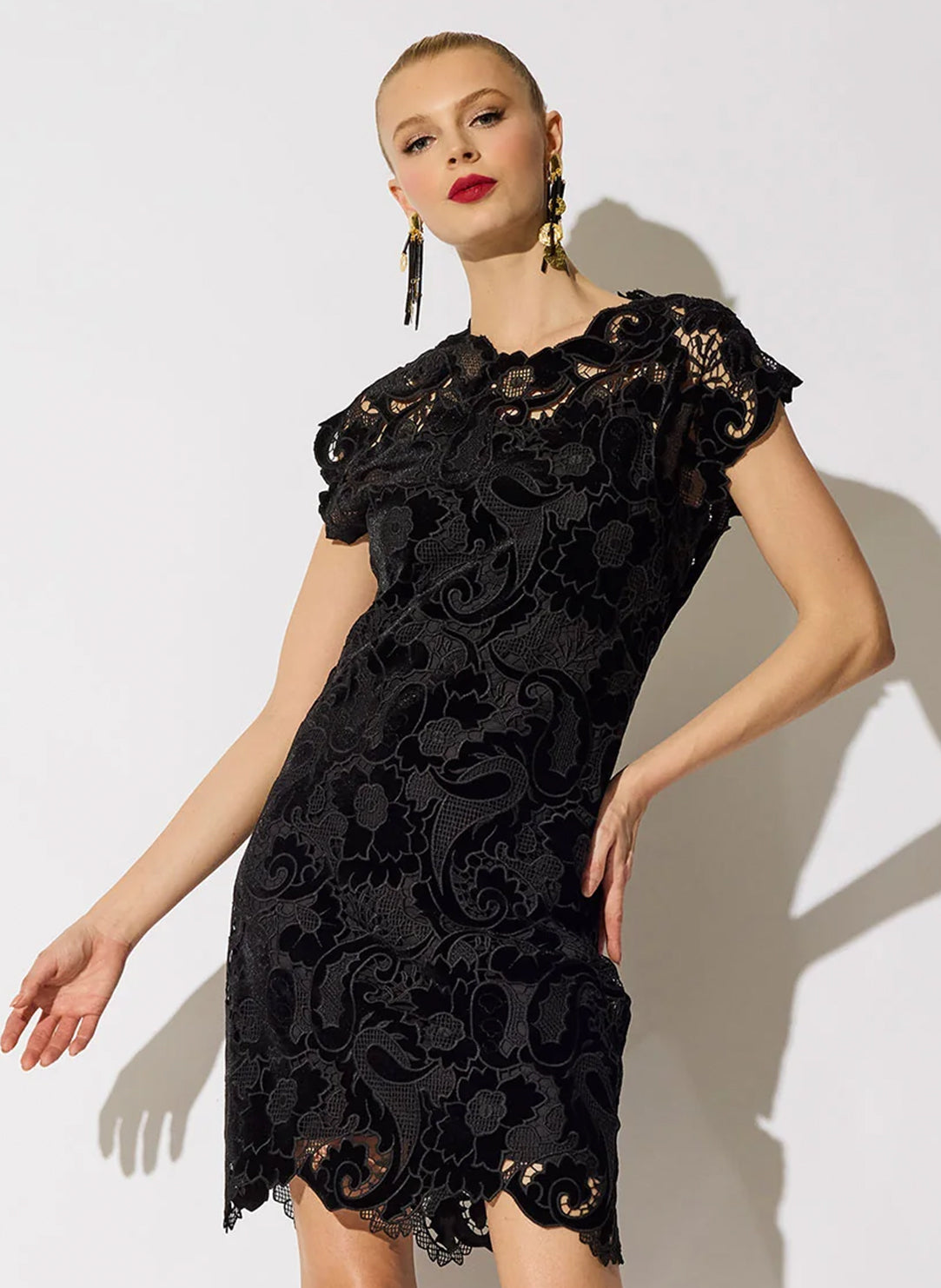 Shirin Velvet Lace Black Sheath Dress