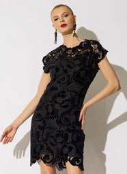 Shirin Velvet Lace Black Sheath Dress