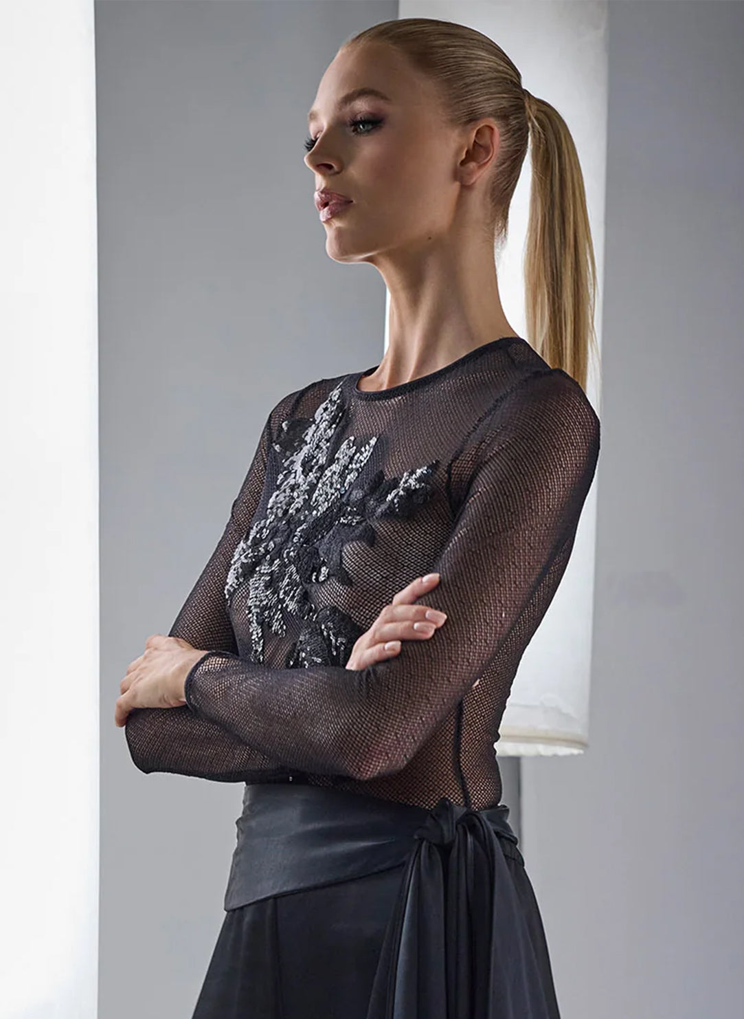 Mesh Black Sequin Embellished Bodysuit