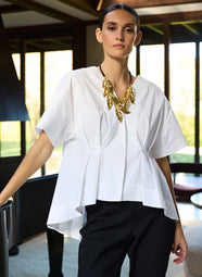 Solid Cotton Poplin White Pleated Back Cocoon Shirt