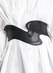 Vegan Luxe Lambskin Black Obi Belt with Embroidery