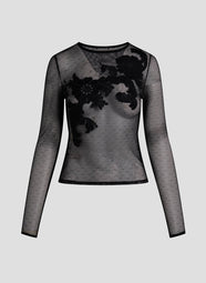 Mesh Black Lace Applique Top