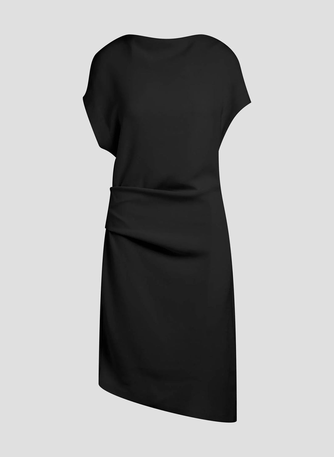 Stretch Crepe Black Asymmetric Draped Dress