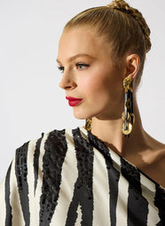 Zebra Silk Twill Black/White One Shoulder Top