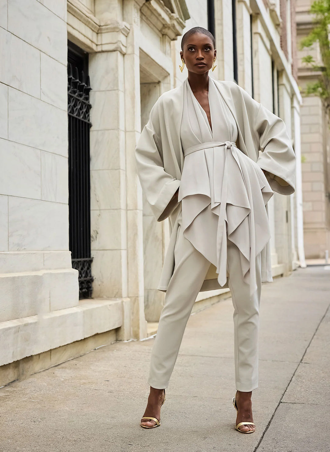 Stretch Crepe Pearl Neck Wrap