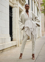 Stretch Crepe Pearl Neck Wrap