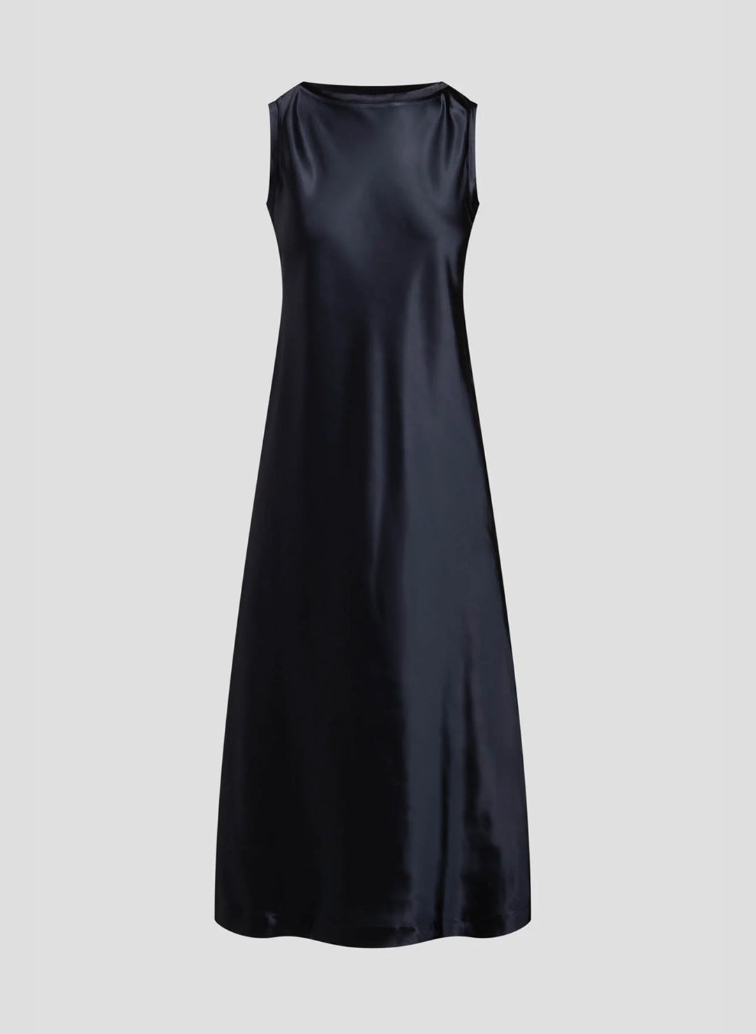 Luxe Satin Black Raw Edge Tank Column Dress