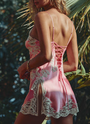 Camelia Blush/Perl Lace Up Back Chemise