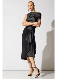 Stretch Crepe Black Pull on Midi Skirt