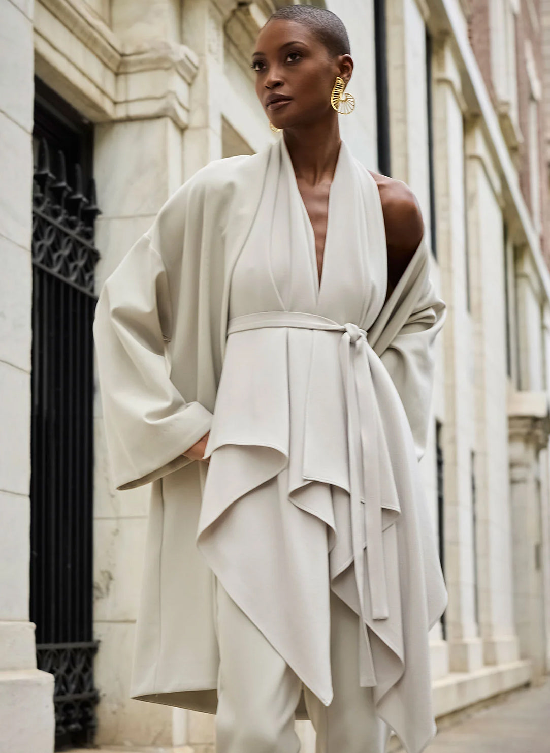 Stretch Crepe Pearl Neck Wrap