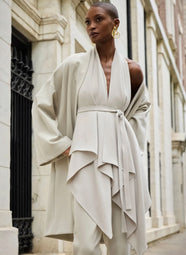 Stretch Crepe Pearl Neck Wrap
