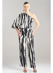 Zebra Silk Twill Black/White One Shoulder Top
