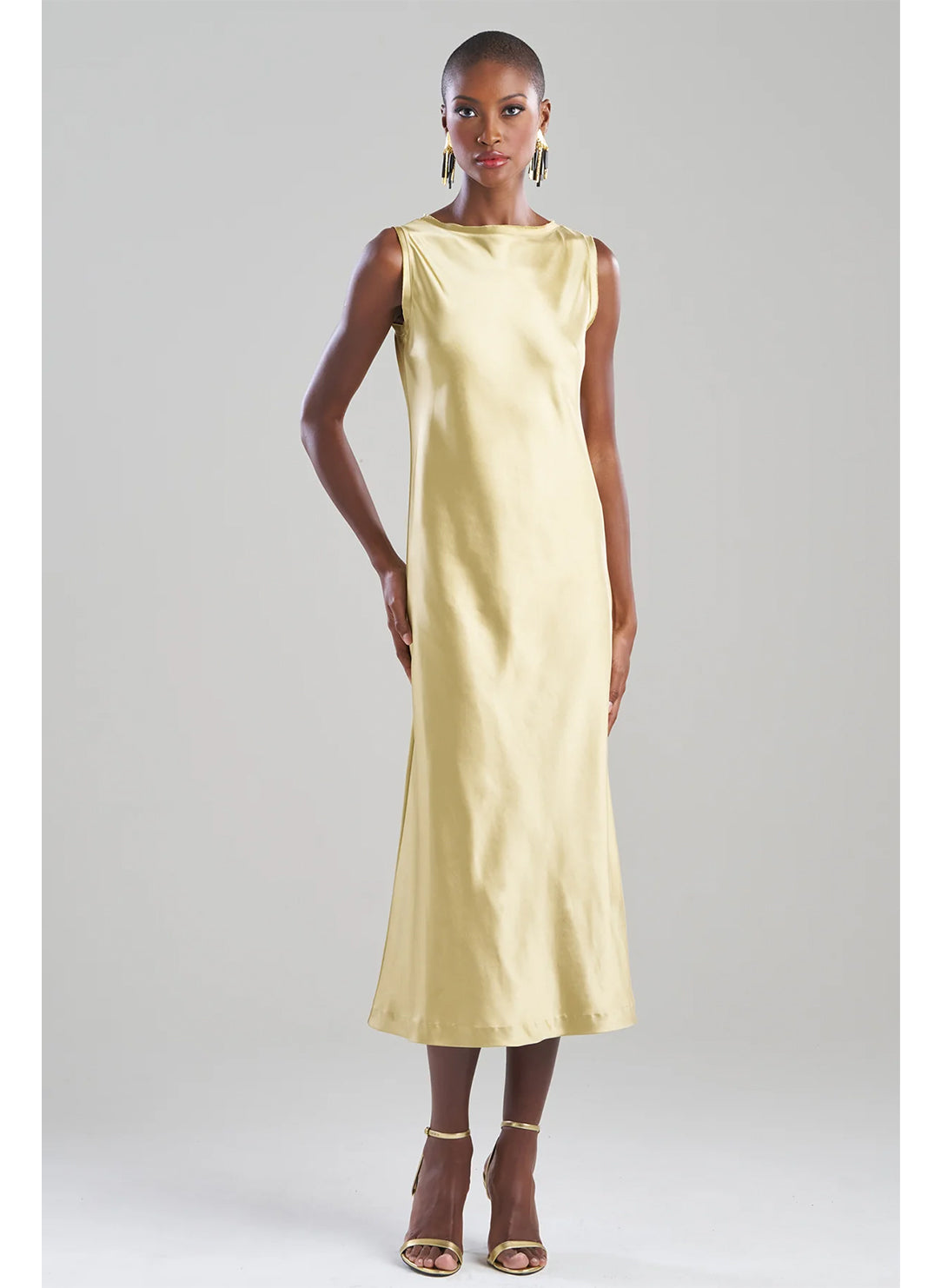 Luxe Satin Gold Raw Edge Tank Column Dress