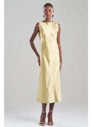 Luxe Satin Gold Raw Edge Tank Column Dress