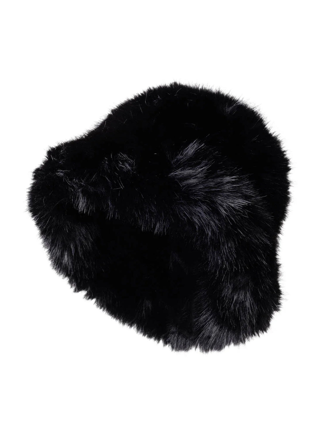 Faux Fur Black Solid Bucket Hat