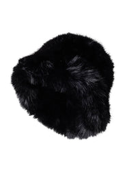 Faux Fur Black Solid Bucket Hat
