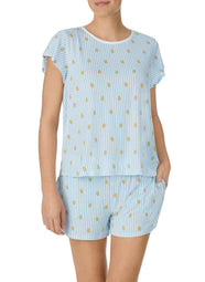 Lemon Stripe Blue Stripe Short Pajama Set