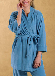 Petite Sumo Stripe Blue Nadia Kimono Short Robe