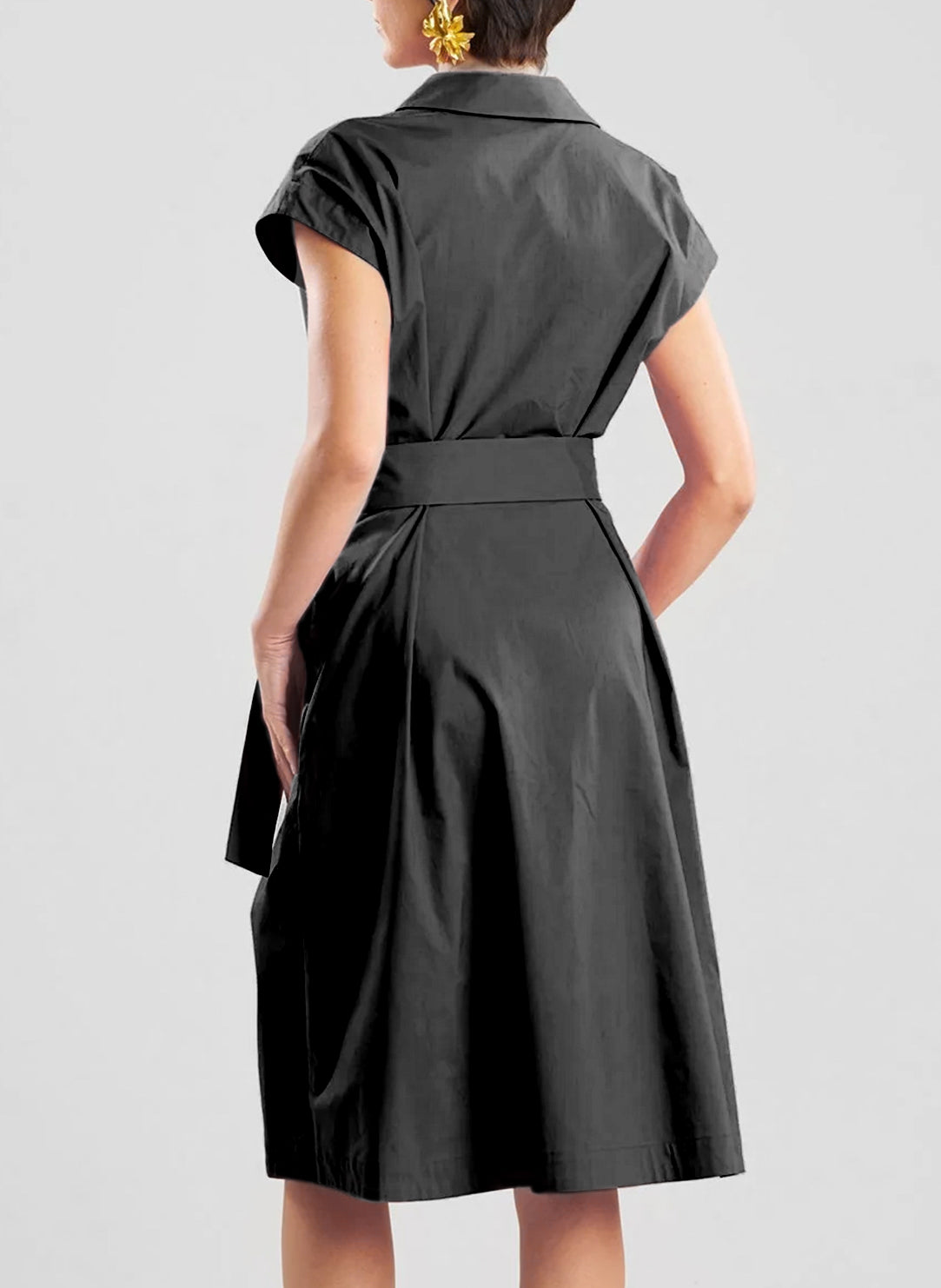 Tech Cotton Taffeta Black Shirt Dress