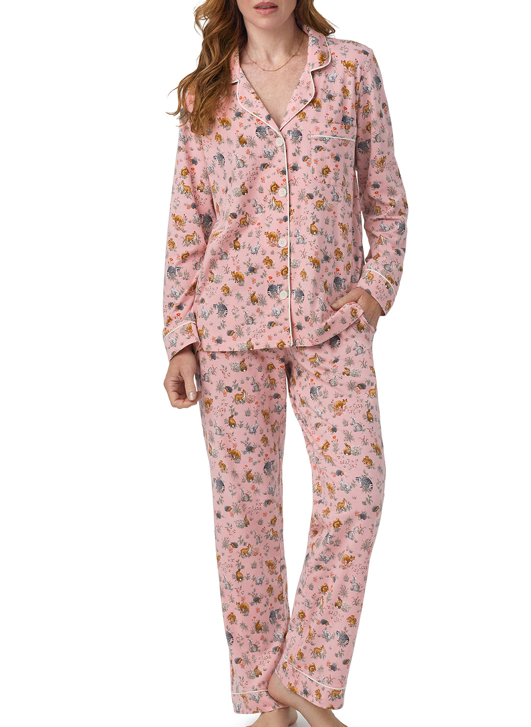 Forest Friends Pink Long Pajama Set