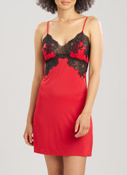 Enchant Brocade Red Lace Trim Chemise
