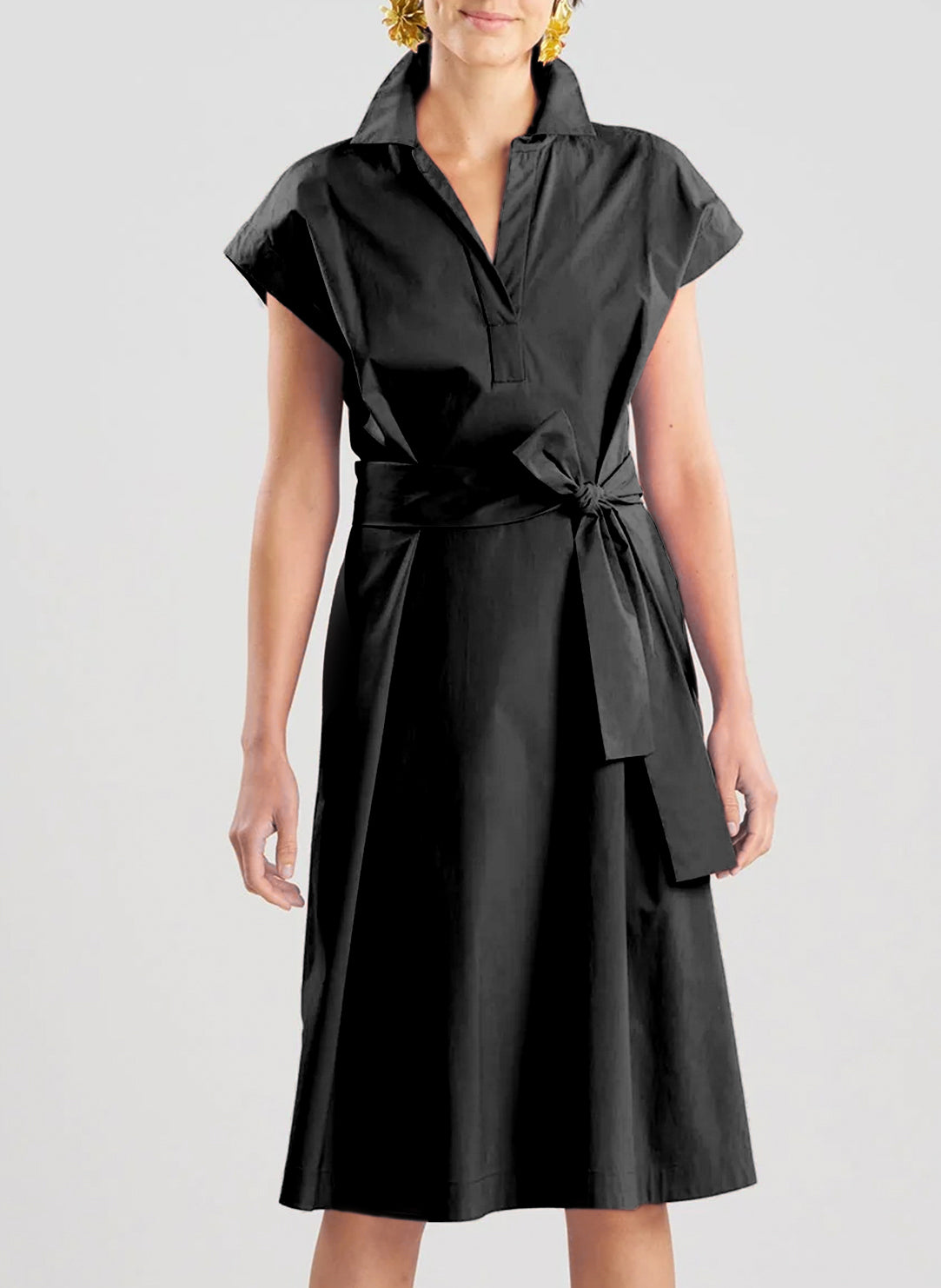 Tech Cotton Taffeta Black Shirt Dress