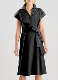 Tech Cotton Taffeta Black Shirt Dress