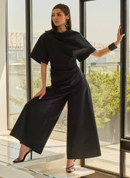 Taffeta Black Pull On Palazzo Pants