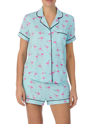 Dotty Flamingo Blue Short Pajama Set
