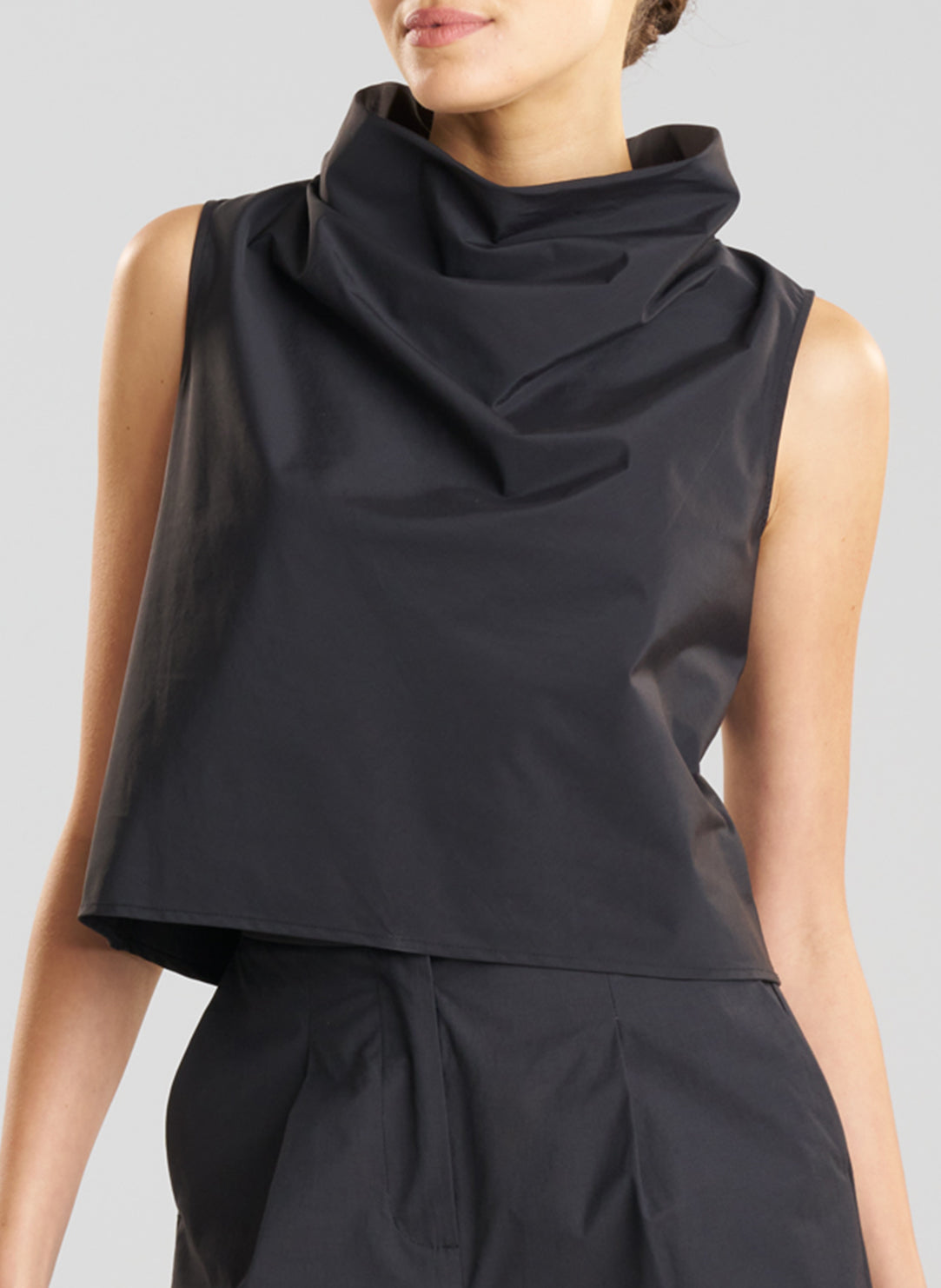 Techno Poplin Black Crop Funnel Top