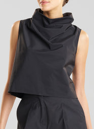 Techno Poplin Black Crop Funnel Top