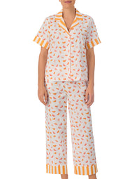 Peaches Orange Short Sleeved Cropped Pajama Set
