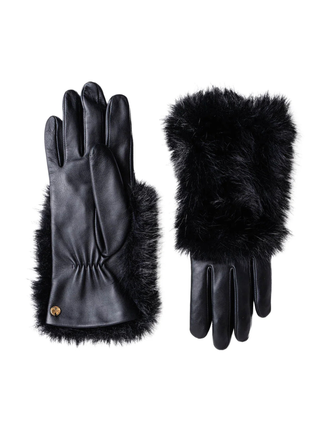 Faux Fur Black Leather Gloves