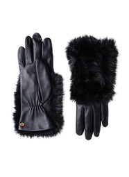 Faux Fur Black Leather Gloves