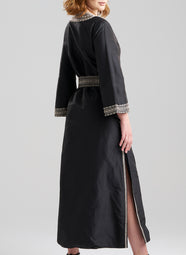 Silk Dupioni Black Couture Embroidered Trim Caftan