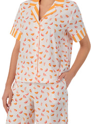 Peaches Orange Short Sleeved Cropped Pajama Set