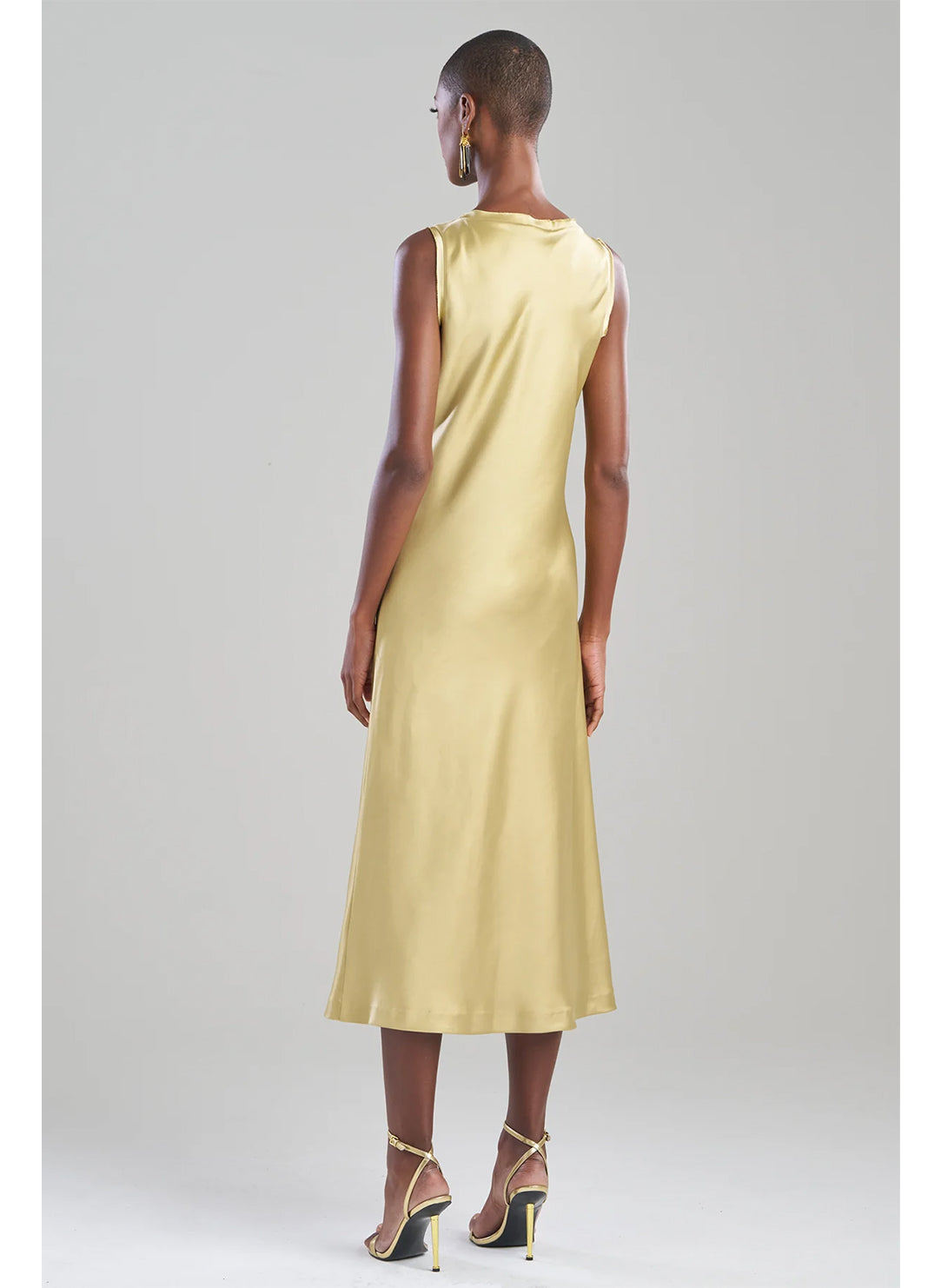 Luxe Satin Gold Raw Edge Tank Column Dress