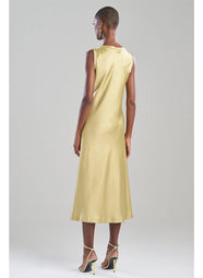 Luxe Satin Gold Raw Edge Tank Column Dress