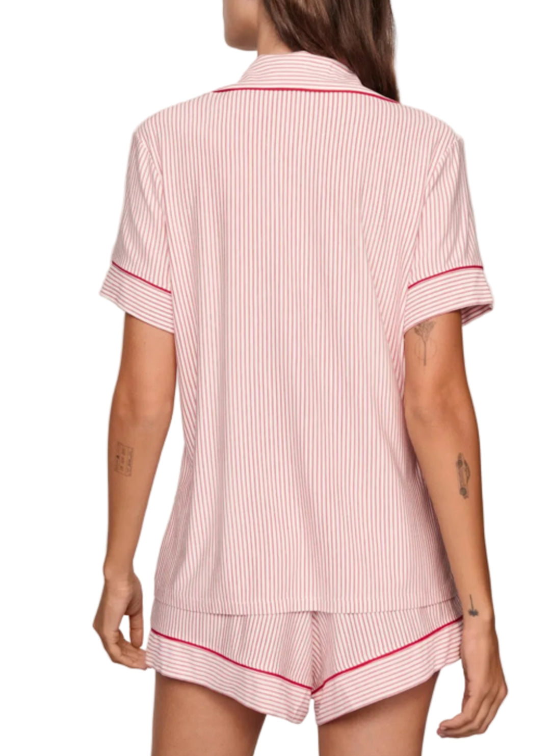 Gisele Printed Duo Stripe Holly Red Relaxed Short PJ Set