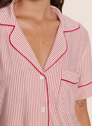 Gisele Printed Duo Stripe Holly Red Relaxed Short PJ Set
