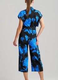 Miyako Printed Cotton Chino Blue W/ Black Crop Jumpsuit