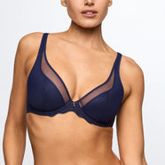 Linaa Evening Blue Half Padded Plunge Bra