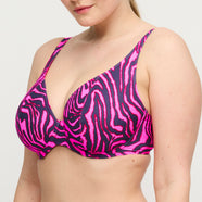 Malabo Hot Pink Zebra Padded Plunge Bikini Top
