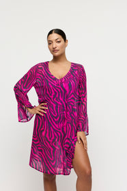 Malabo Hot Pink Zebra Swimwear Kaftan