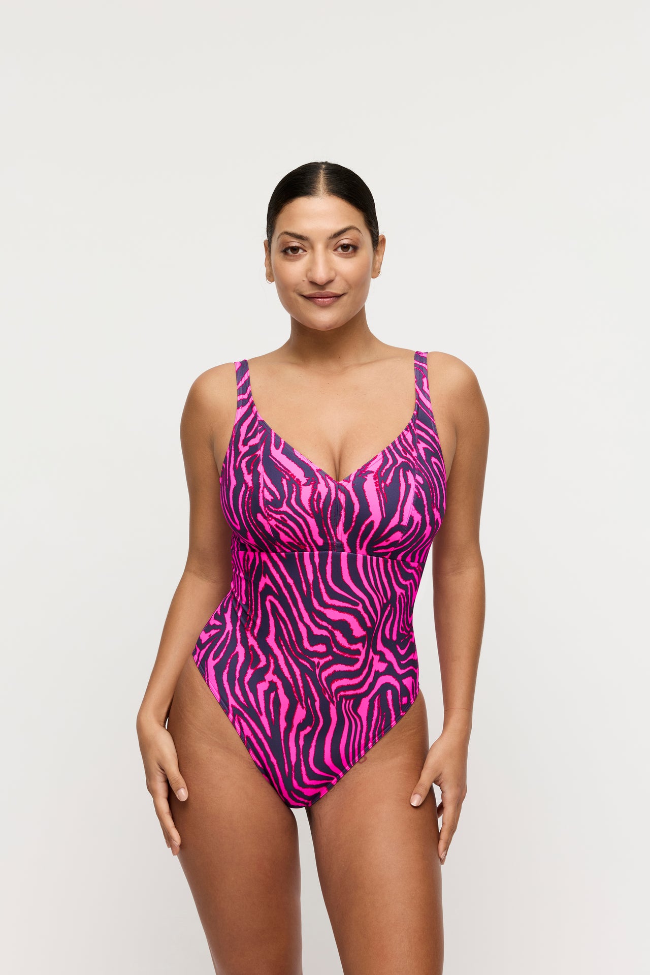 Malabo Hot Pink Zebra Plunge Swimsuit Wireless
