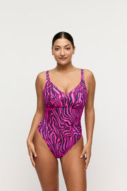 Malabo Hot Pink Zebra Plunge Swimsuit Wireless