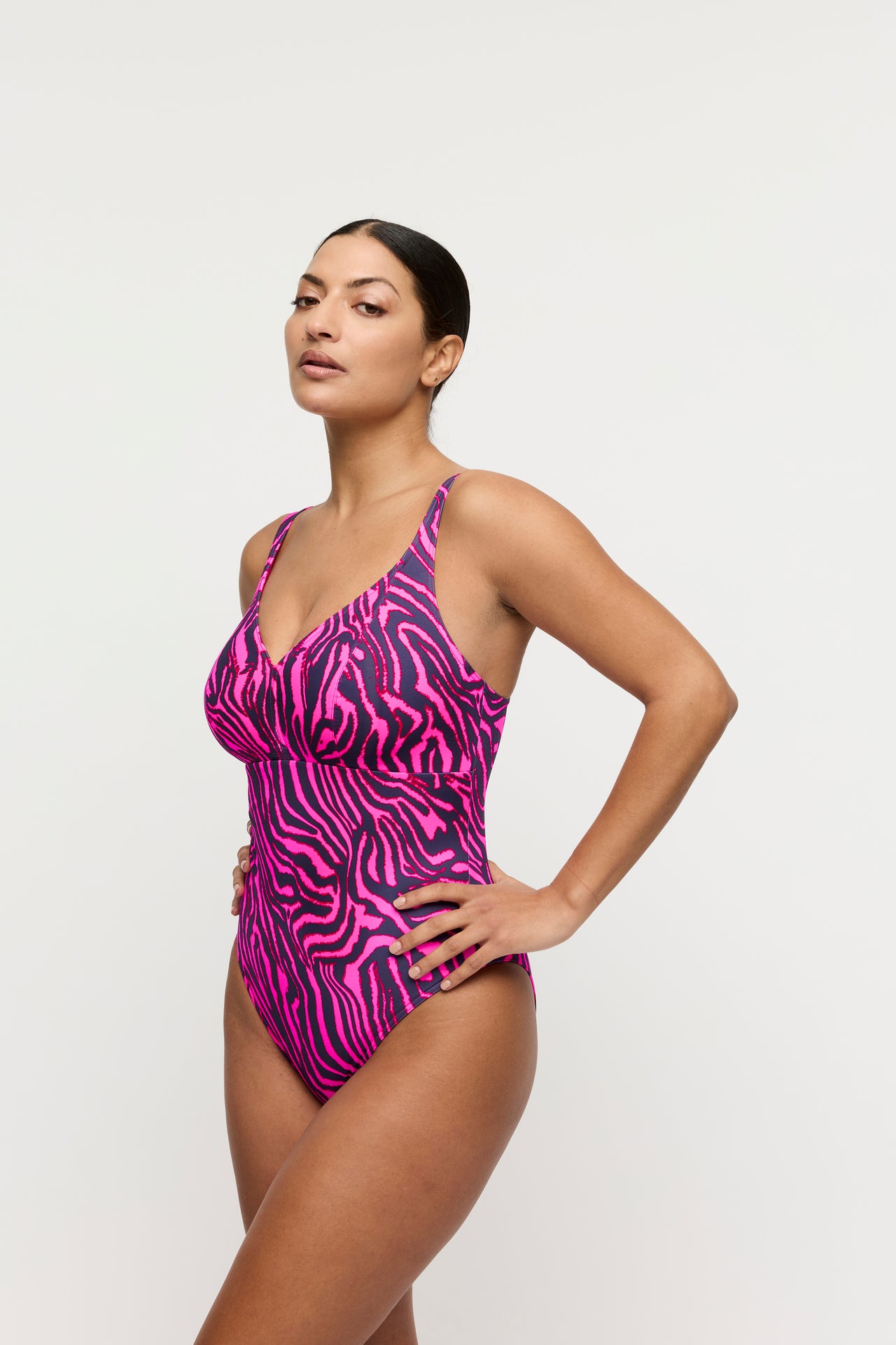 Malabo Hot Pink Zebra Plunge Swimsuit Wireless