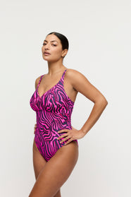Malabo Hot Pink Zebra Plunge Swimsuit Wireless