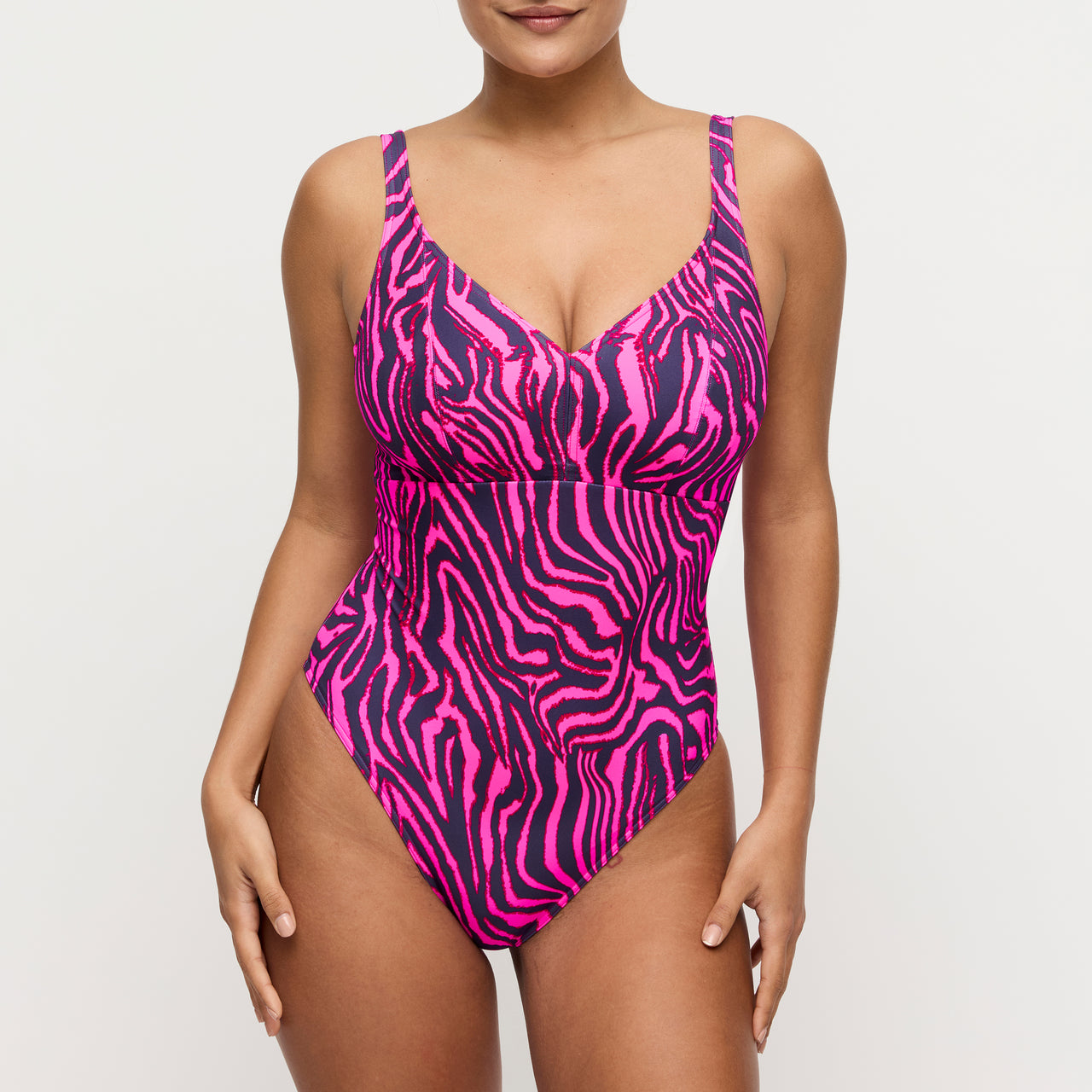 Malabo Hot Pink Zebra Plunge Swimsuit Wireless